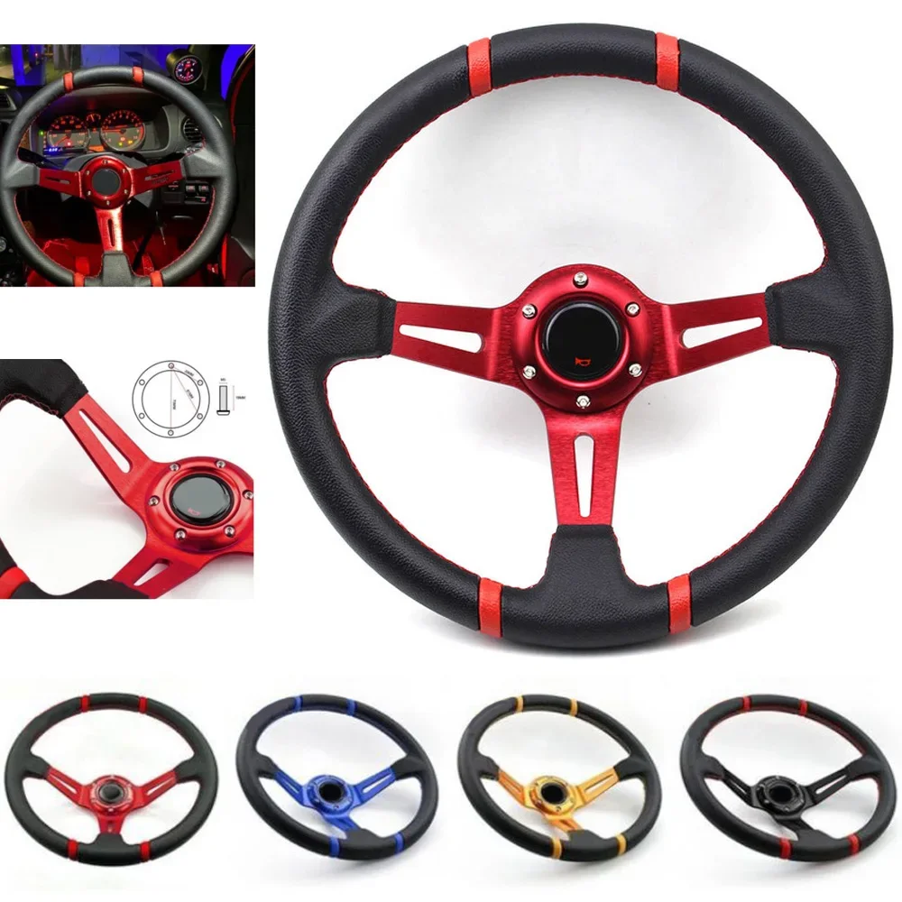 

Car Sport Steering Wheel Aluminum Frame Light Weight Universal 6-Hole Racing Steering Wheel 14 inch 350mm PVC Deep Corn Drifting
