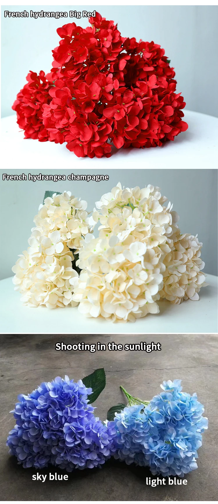 Große Größe, 5 Köpfe, weiß, rot, Hortensien, künstliche Blumen, Seide, DIY, Hochzeit, Brautstrauß, künstliche Blumen, Party, Heimdekoration – Detail 19