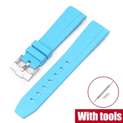 Premium 20mm Fluoro Rubber Strap with Curved End - Sport Waterproof FKM Watch Band (Includes Tools) - 20mm (Light blue silver)