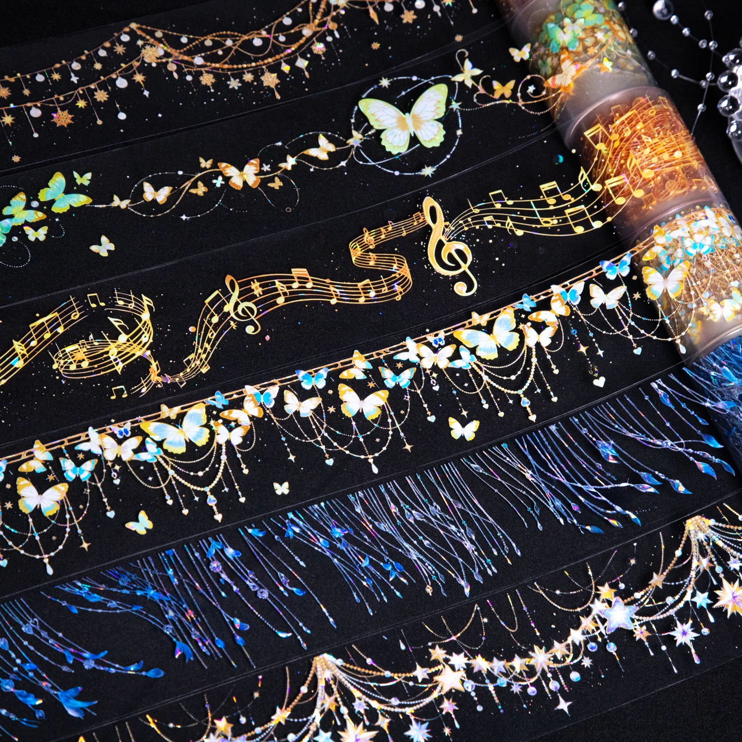 스타라이트 펜던트 체인 시리즈 빈티지 나비 라이트 풍경 PET 테이프 창의적인 DIY 저널 재료 콜라주 문구류