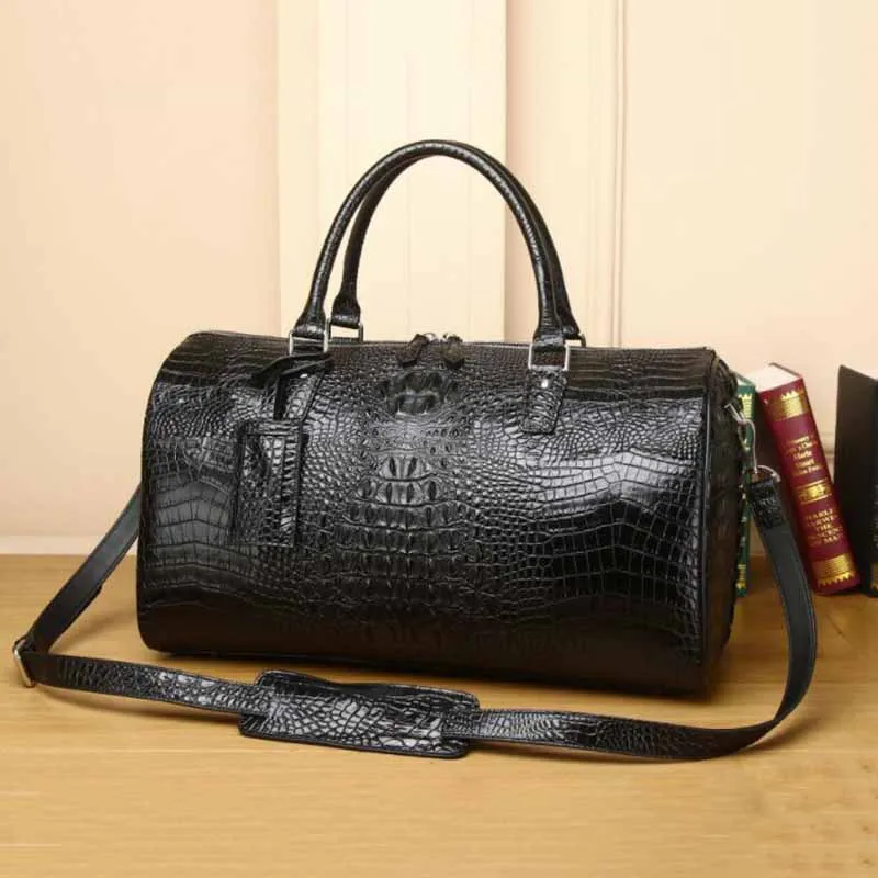 

High quality Crocodile pattern luggage bag large capacity outdoor travel bag Genuine Leather business portable men's bag
