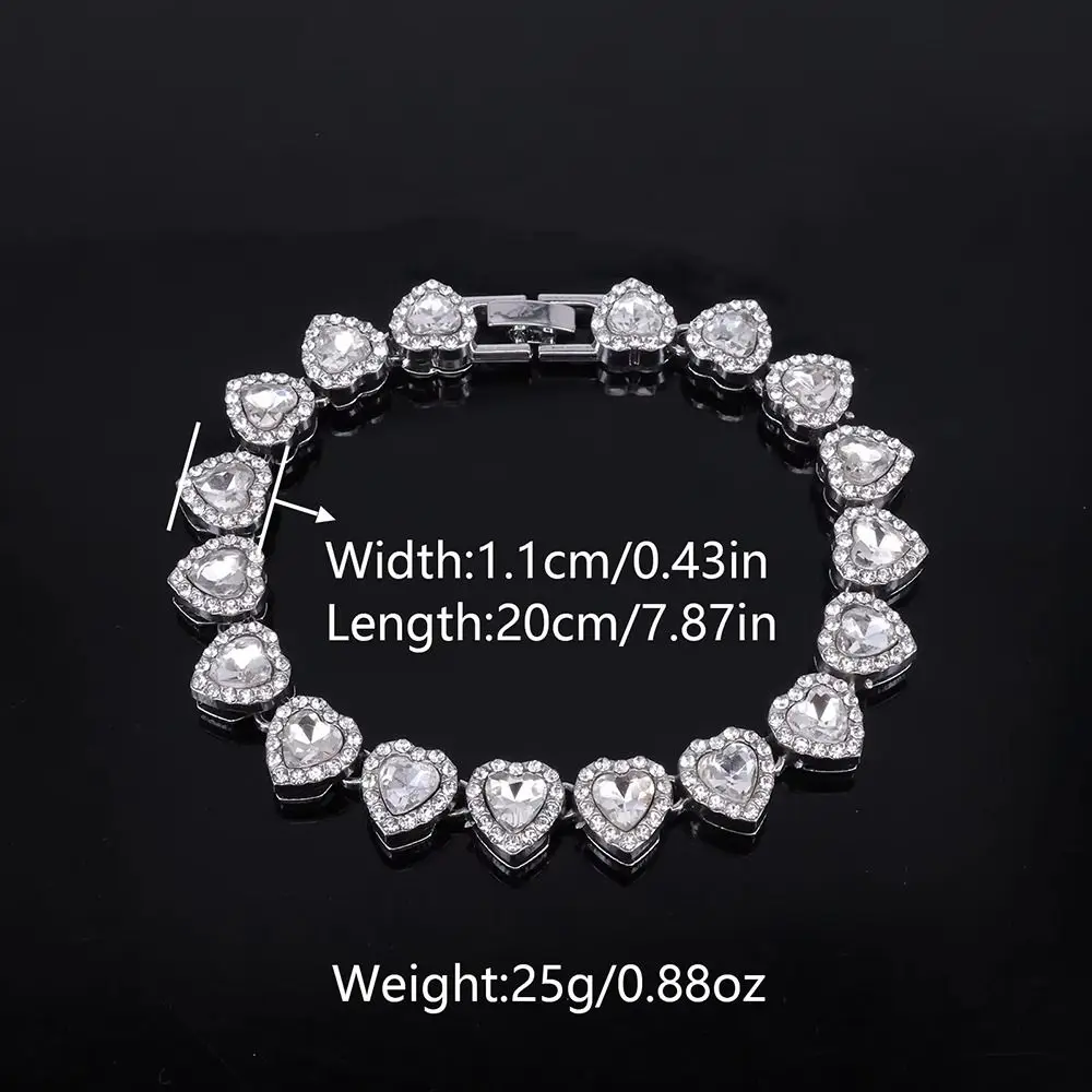 1Pcs 20/45cm Heart-shaped Chain Bracelet Necklace Shiny Heart Rhinestone Fashion Rock Party Jewelry