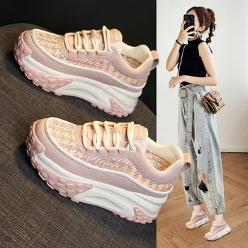 2023 Air Mesh Fashion Genuine Leather Comfy High Brand Breathable Shoes Chunky Sneaker Spring Summer Platform Women Wedge Shoes