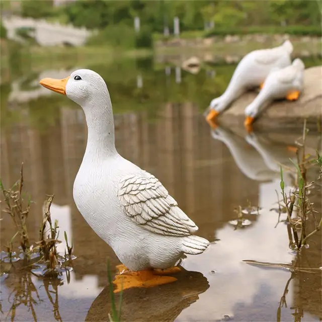 Kerti Dekoráció 3D Kacsaszobor Szobor Diy Gyanta Művészeti Kézműves Ivóvíz Kacsa Miniatűr Figura Estatuas Dekorativák - Image 5
