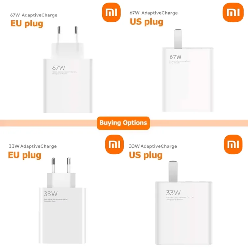 67W Fast Charging USB Charger with 1M Cable – EU/US Adapter