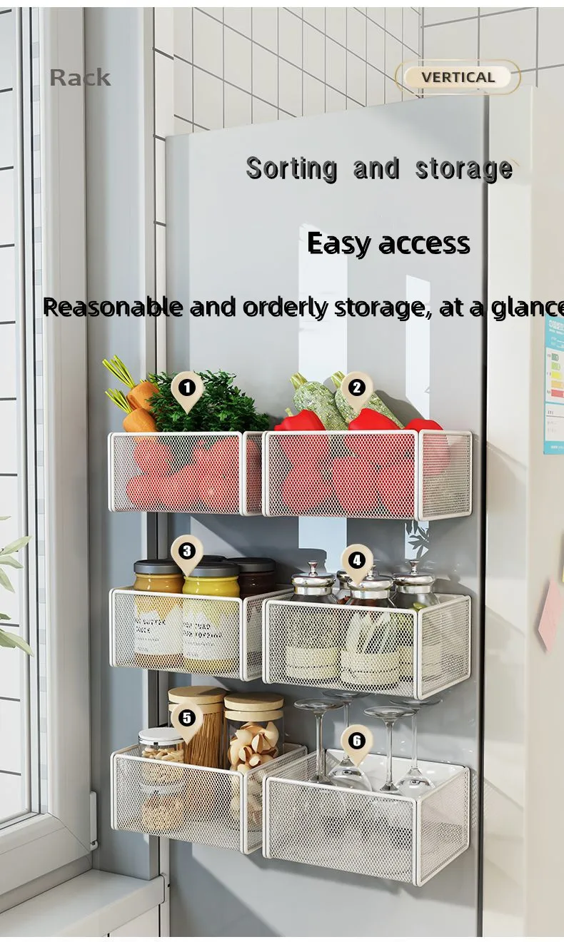 Description Picture 2 of itemHome Refrigerator Shelf Side Storage Magnetic Artifact Side Side Hanging Basket Basket Box Supplies Household Summary Holder