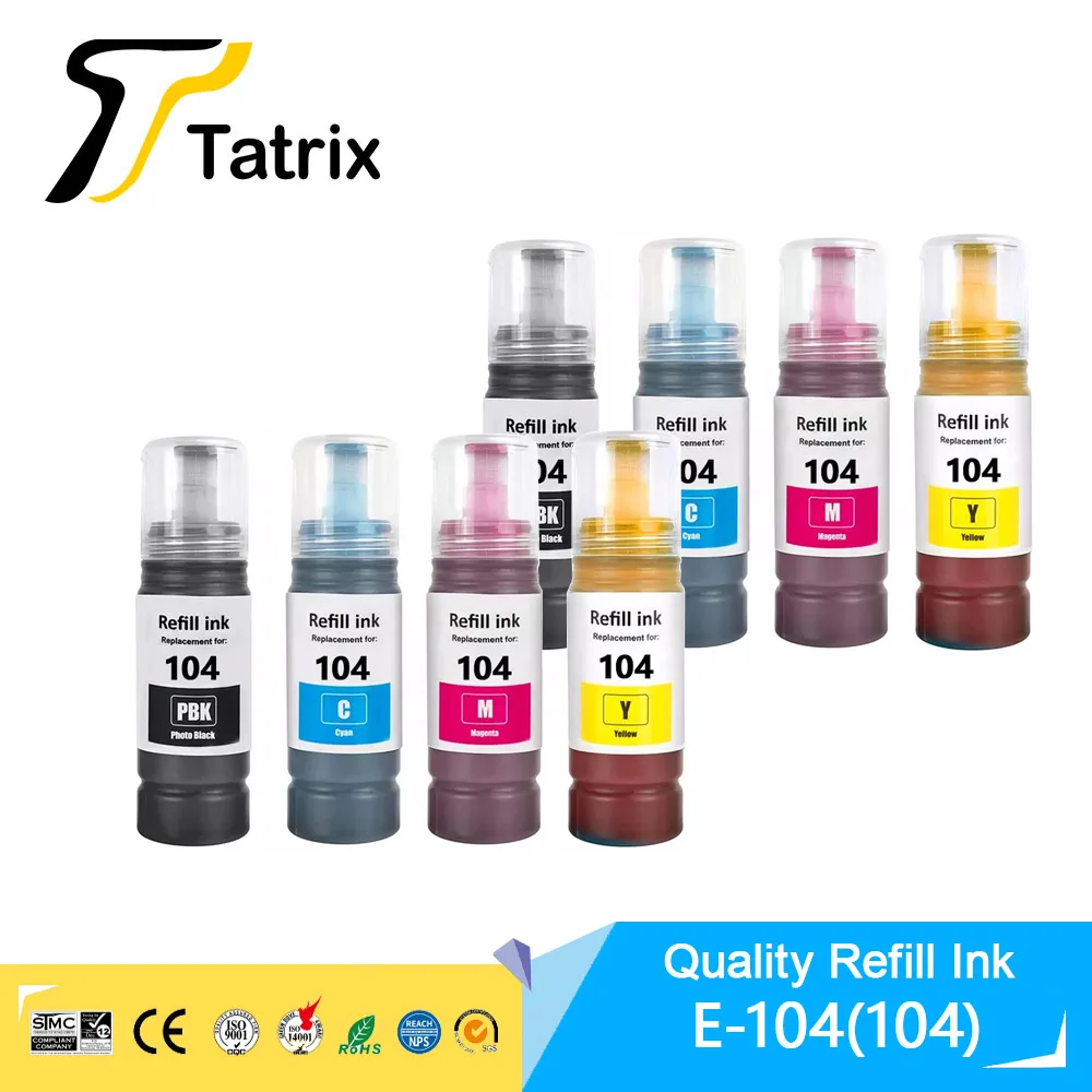 Tatrix 104 Premium Color Compatibile Bulk Bottle Inchiostro Di Ricarica A Base D'Acqua Per Stampante Epson Ecotank Ecotank Et-1810/Et-2710/Et‑2711/Et-