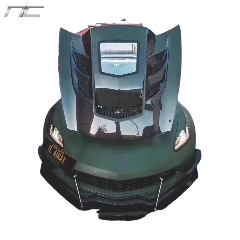 

Brilliant Quality New Carbon Fiber glass transparent Bonnet Engine Hood For Chevrolet Corette C7