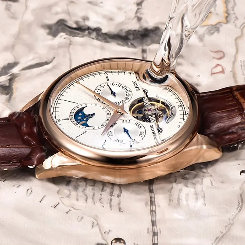 LIGE muži hodinky automatický mechanická hodinky tourbillon hodiny originální kůže vodotěsný hodinky muži vojenství náramkové hodinky muž