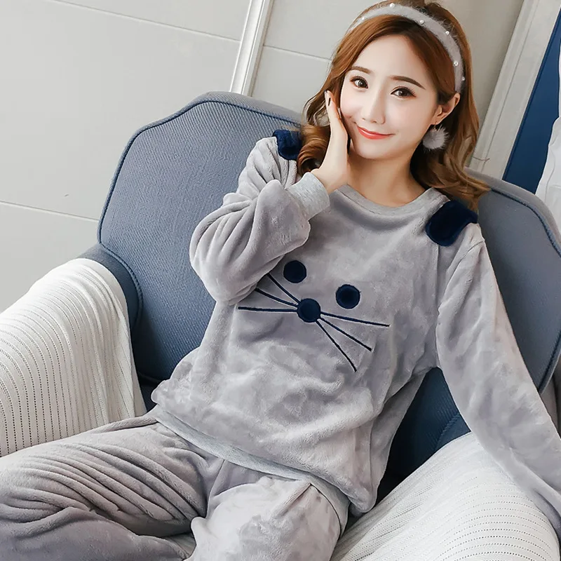 satin pj set Spring Winter Anti Cold Keep Warm Women Coral Fleece Pajamas Set of Sleepcoat & Lady Thermal Flannel Home Clothing Pajama set plus size pjs