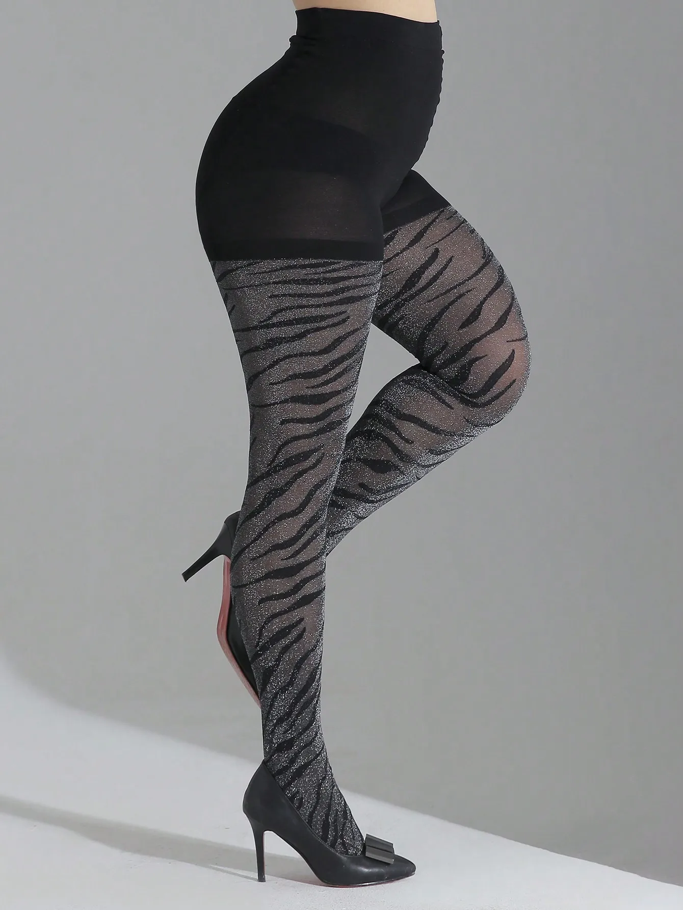 Ein Paar Strumpfhosen für Damen in Übergröße, sexy, hochwertig, hohe Taille, neu, elastisch, atmungsaktiv, mit Leopardenmuster – Detail 10