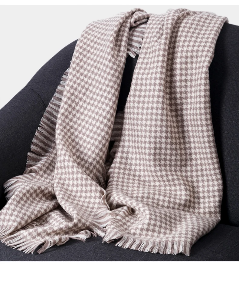 Frauen Herbst Winter Schal Dame Wolle Gefühl Muffler Frühling Herbst Große Decke Swallow Gird Schal Weiche Warm Houndstooth Wrap – Detail 7
