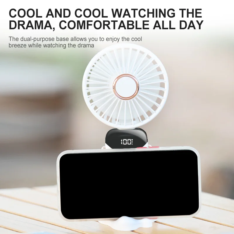 Handheld Mini Fan Foldable Portable Neck Hanging Fans USB Rechargeable Fan With Phone Stand Display Screen For Outdoor/Desk Use