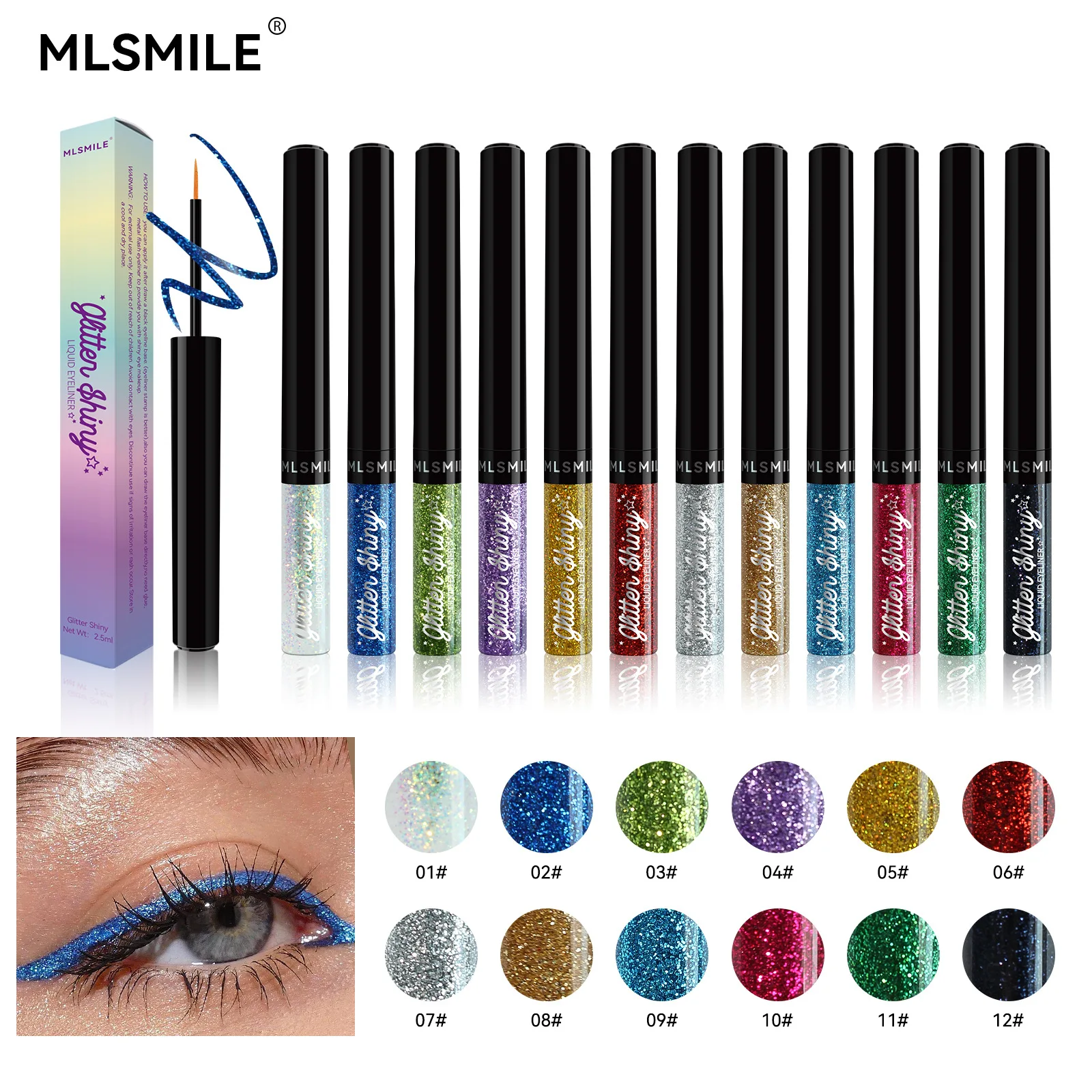 MLSMILE Multi-Color Pearl Eyeliner Liquid Flash Color Glitter Eyeshadow Waterproof Long-lasting non-smudgy Eyeliner 3