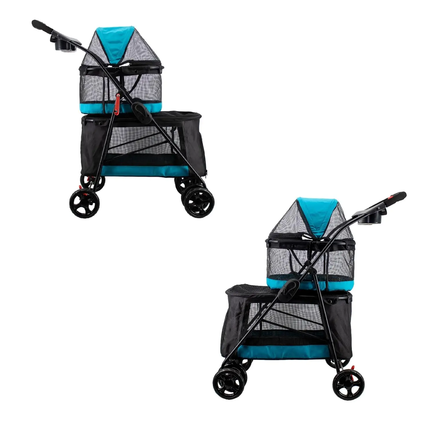 Pet & Pets Double Decker Pet Stroller 11.53 Pound Teal Very Light and Folds Flat for Easy Travel Durable Pvc Mesh Windows