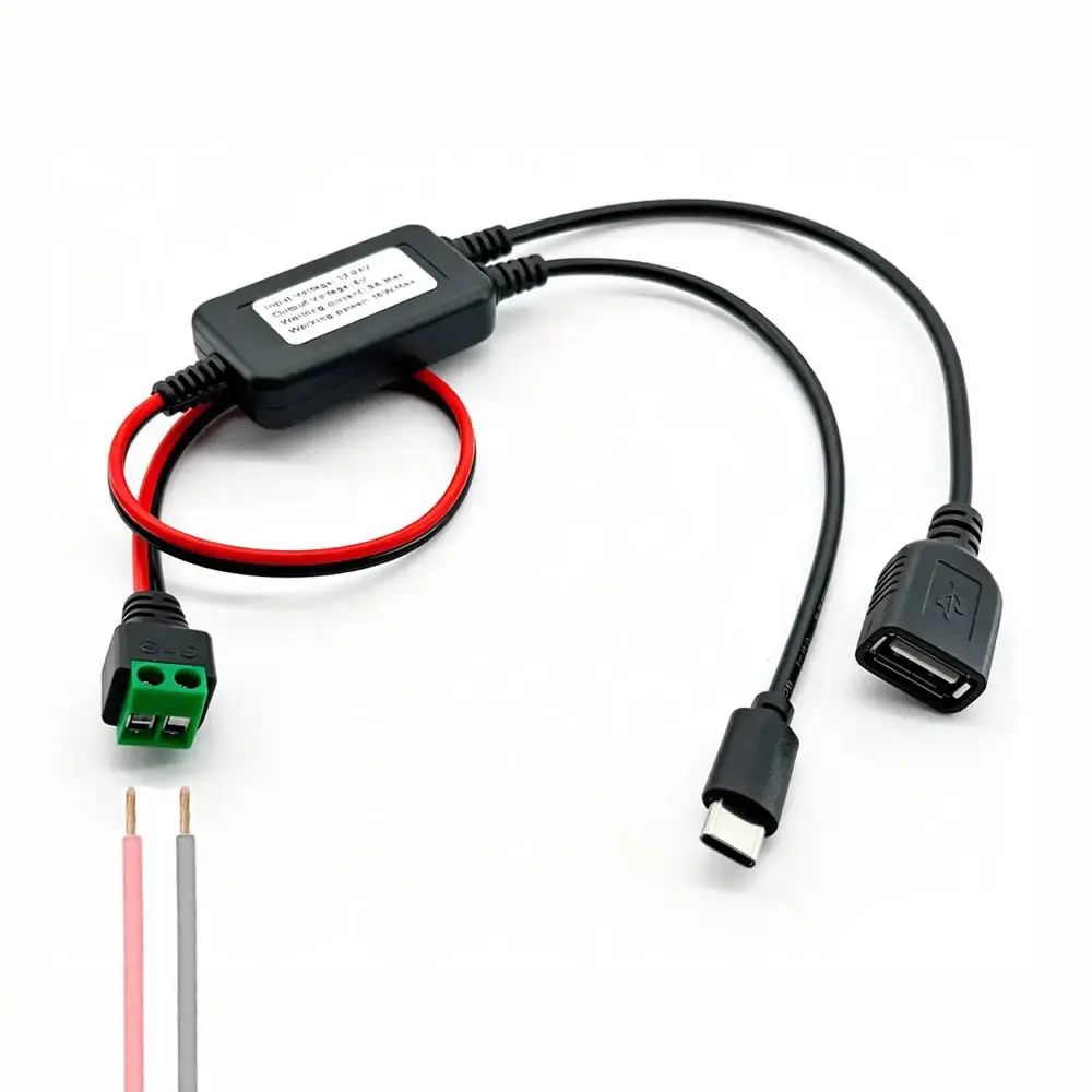 12V/24V에서 5V로 변환하는 DC-DC 벅 모듈 케이블 2핀 무납땜 터미널 USB-A/Type-C 스텝다운 충전 케이블