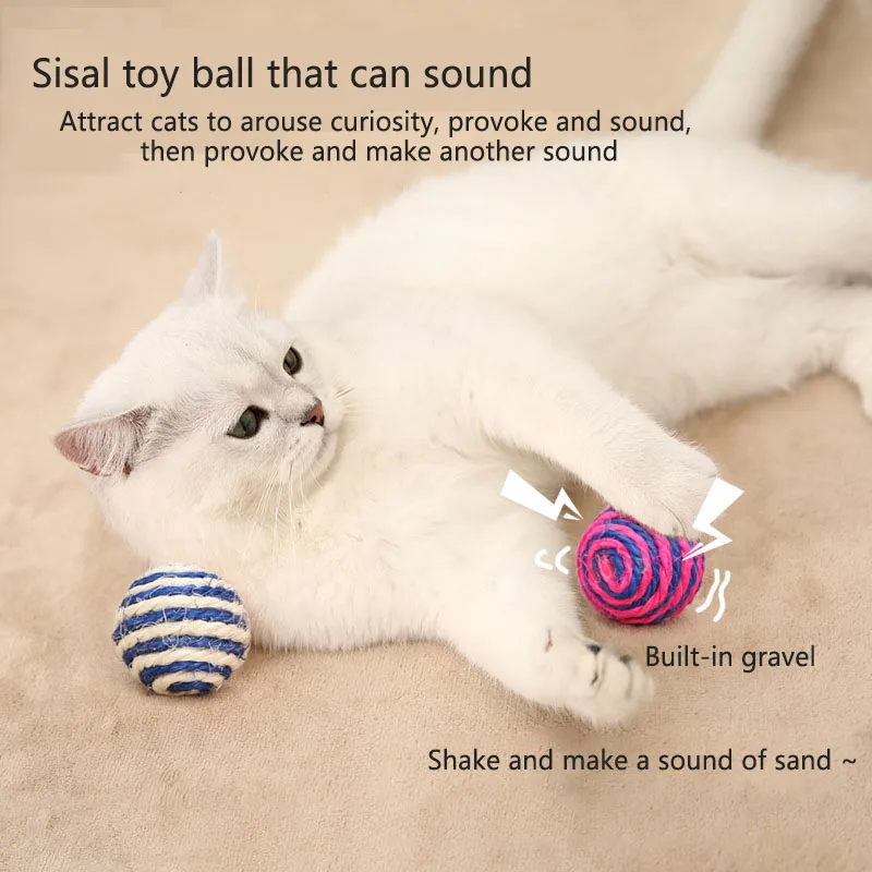 4cm 5cm 7cm Colorful Sisal Interactive Ball Cat Toy Pet Supplies Cat Training Catcher Cat Accessories Random Color Yarn Ball dog frisbee