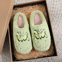Christmas Plush Slippers Women Winter Warm Cute Home Green Haired Monster Slippers Funny Non Slip Cotten Shoes New Year Gift 2