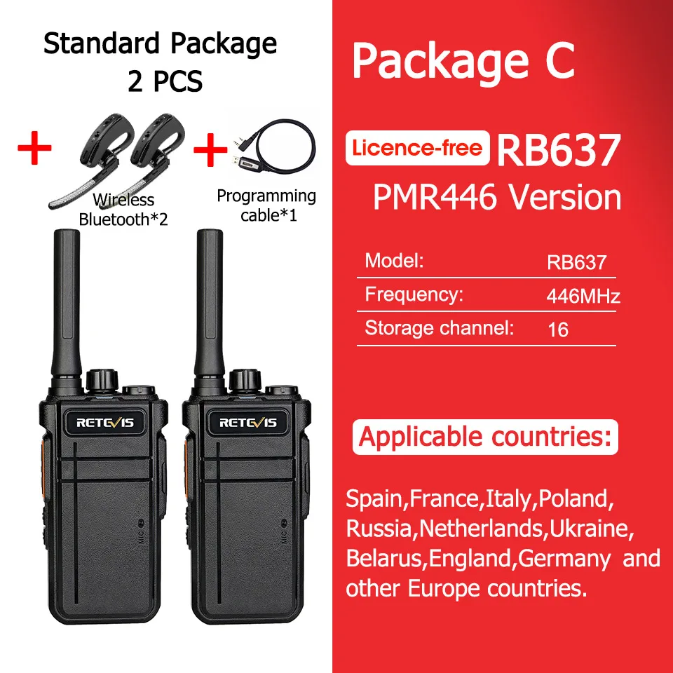 Retevis Walkie Talkie Bluetooth-Compatible RB637 PTT PMR446 FRS Two-way Radio Portable Radio Walkie-talkies for Hotel Restaurant hunting walkie talkies Walkie Talkie