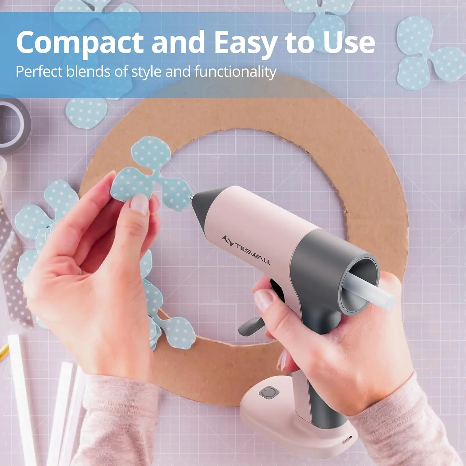 Cordless Hot Glue Gun, 30s Fast Preheating with 2Ah Built-in Battery, Hot Melt Glue Gun with 20pcs Premius Glue Sticks, Smart