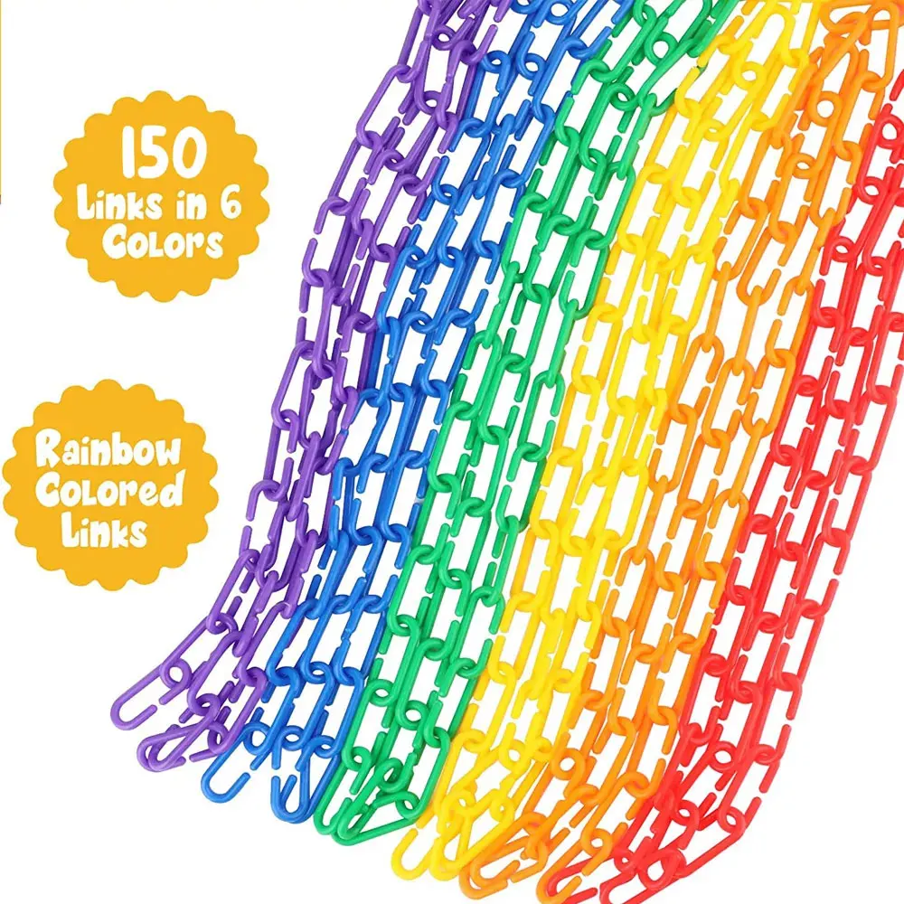 30/150Kids Geometric Chain Linked Buckle Building Block Educational Toy Rainbow Connected Buckle Color Cognitive Educational Toy