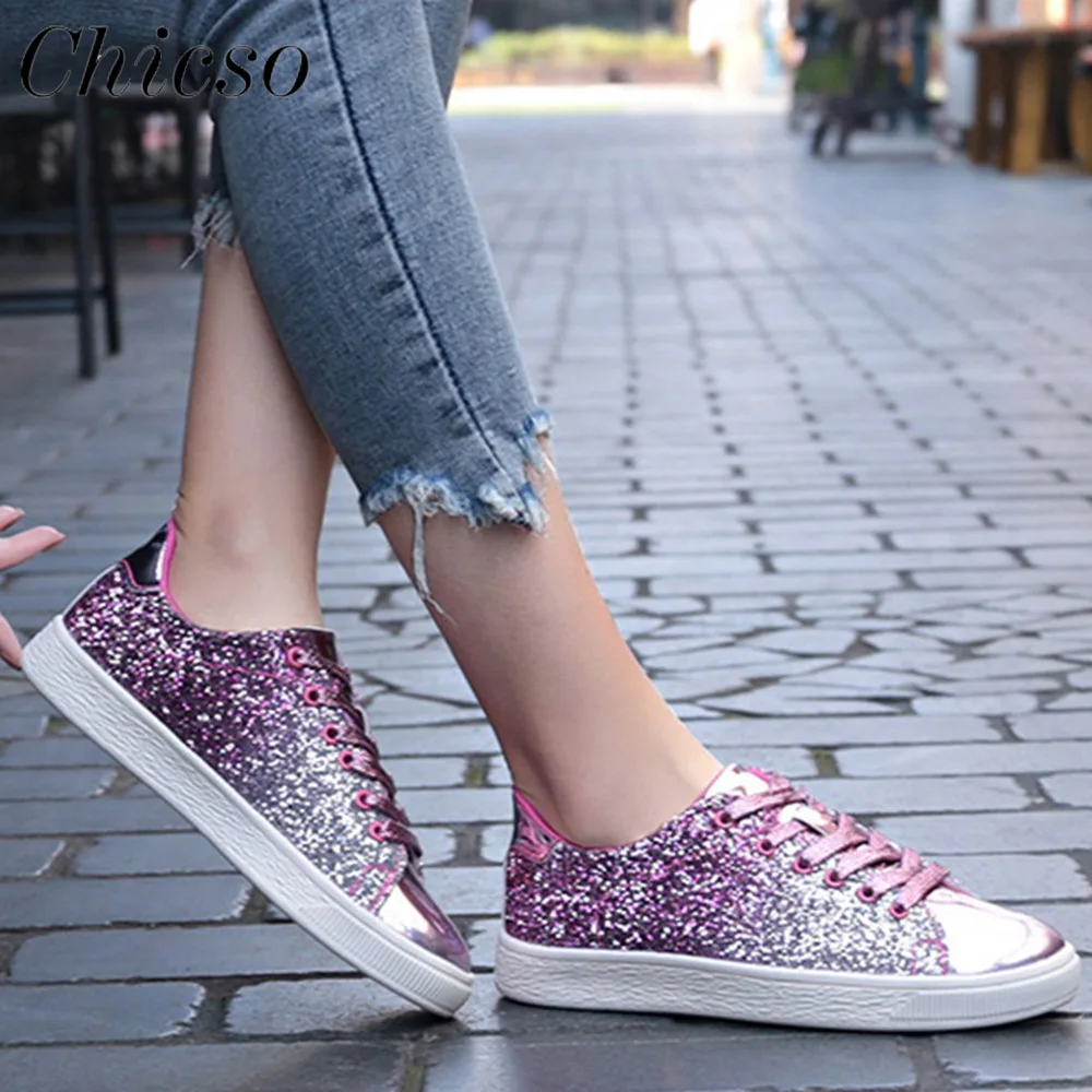 Women Flat Glitter Canvas Sneakers Casual Female Mesh Lace Up Bling  Comfortable Plus Size Vulcanized Crystal Shining Board Shoes - AliExpress