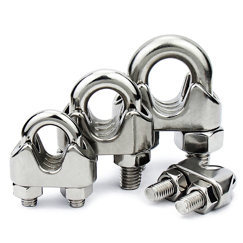 Wire Rope Clamps Cable Clamps 5-10pcs Waterproof U-Shaped Stainless Steel Fixing Clips Sling Fastener Accessories For 1/2/3/4/5/6/8/10mm