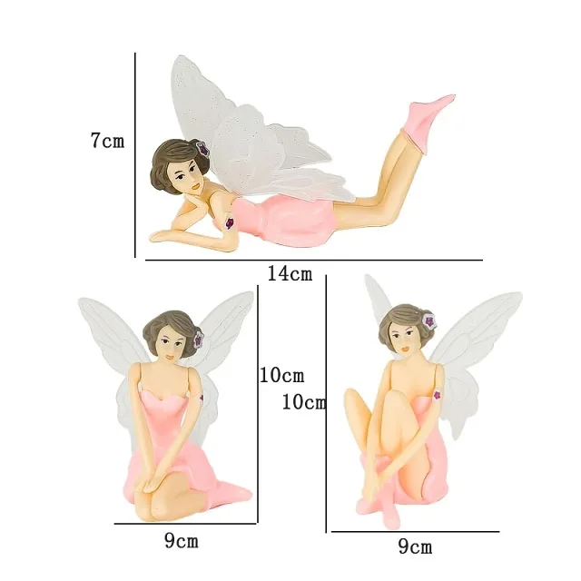3 stücke Fee Mini Figur Ornament Blume Thema Party Liefert Schmetterling Mädchen Geburtstag Party Dekorationen Engel Kuchen Topper – Detail 2