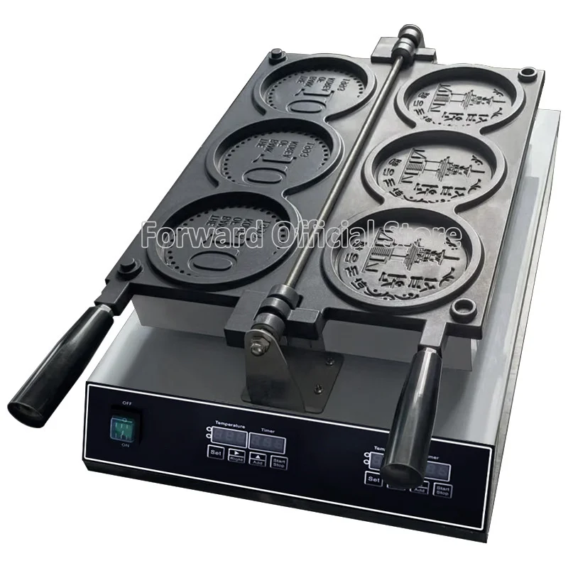 Customized Logo OEM Computer Digital Cheese Coin Waffle Machine 10 Korea Golden Coin Waffle Cheese Cartoon Coin Waffle Maker