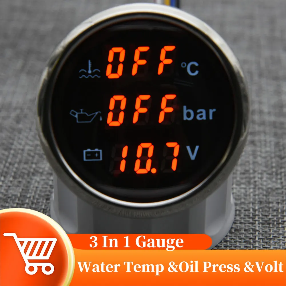 52mm 3 In 1 Digital Water Temperature Gauge Oil Pressuress Gauge