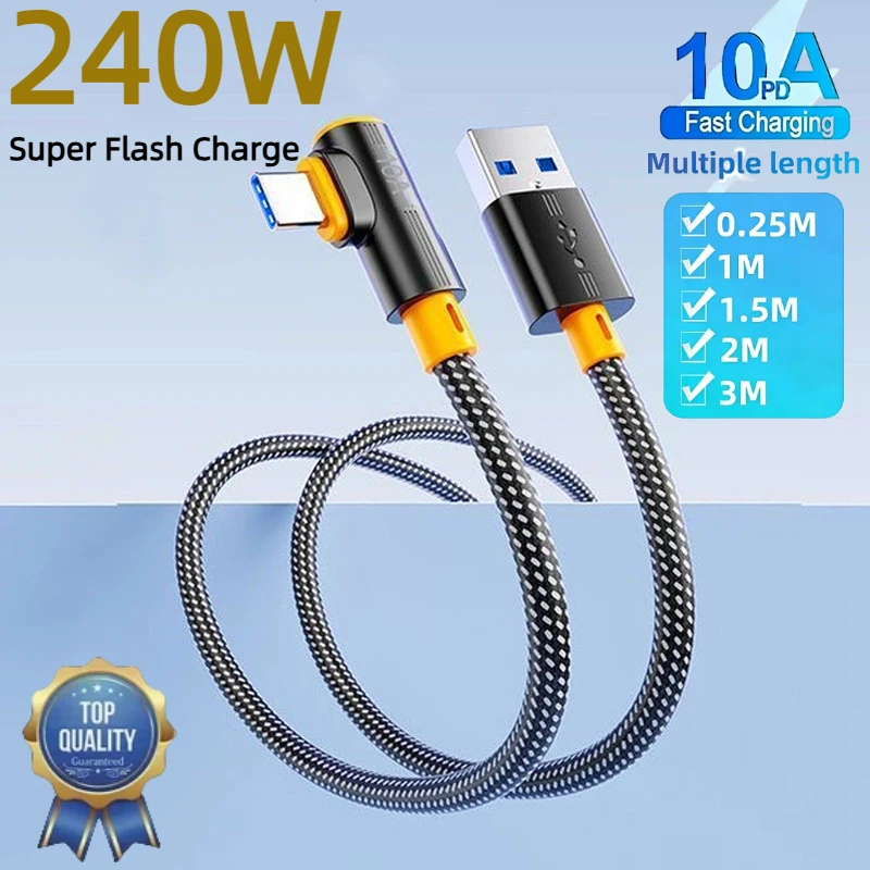 High-Speed USB-C 90° Elbow Charging & Data Cable - Multiple Lengths