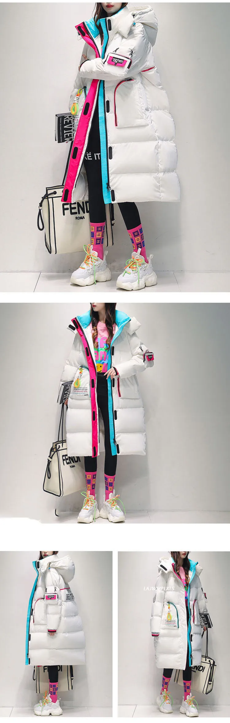 2025 Winter Glossy Waterproof X-long 90% White Duck Down Coat Women Thick Loose Outerwear Warm Down Jacket Hooded Parkas Coats