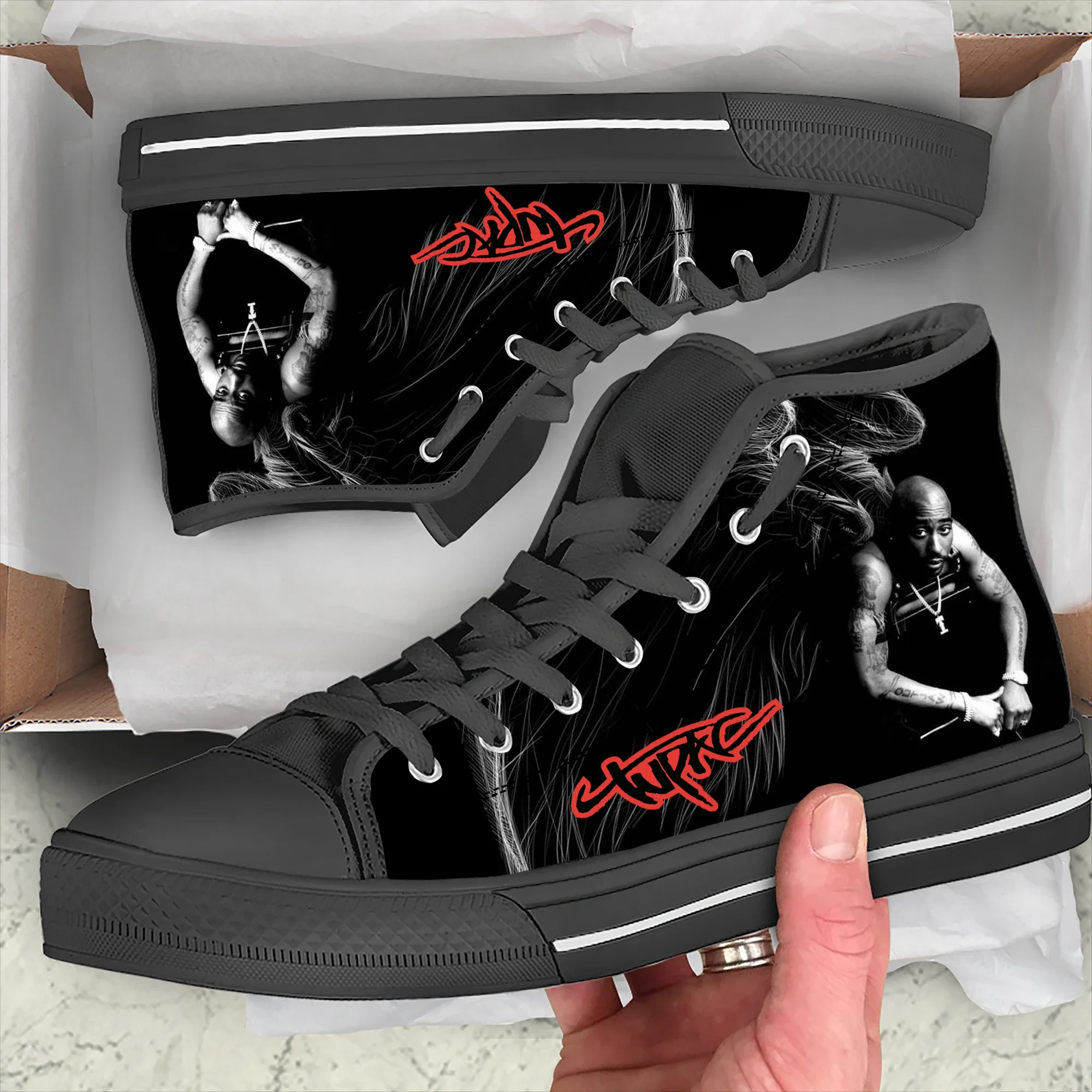 Hot Rap 2pac Tupac All Mens Womens Teenager High Quality High Top Classic Canvas Shoes Casual Couple Shoes Fashion Custom Shoe