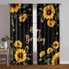 2pcs, Curtains Digital Printed 2D print Sunflower Happy Birthday Durable 100% Polyester Fabric (without rod) Room Decor Use for 1