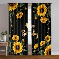 2pcs, Curtains Digital Printed 2D print Sunflower Happy Birthday Durable 100% Polyester Fabric (without rod) Room Decor Use for 1