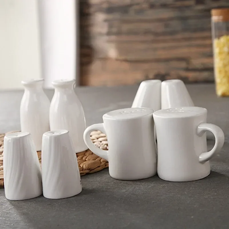 Ceramic Spice Jar Set - White Condiment and Seasoning Storage Container