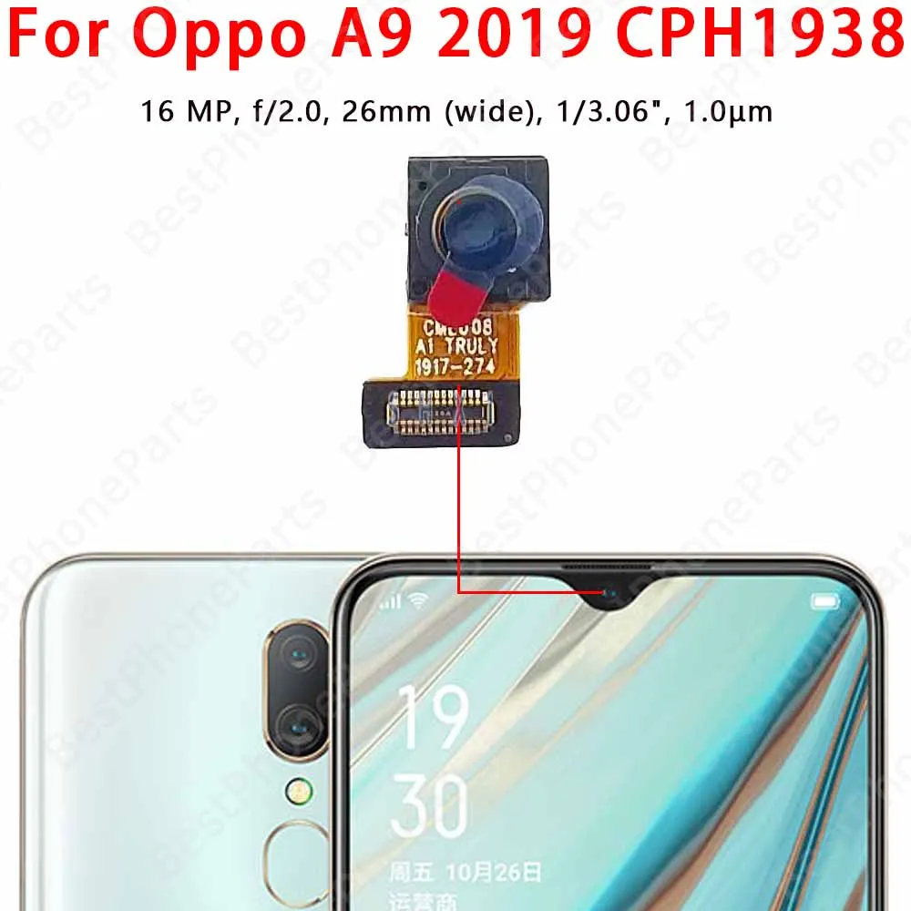 Oppo 카메라 모듈 후면 보기 교체 예비 부품, 셀카 전면 및 후면 카메라, Oppo A1K A5 2020 A9 2019 A7 AX7
