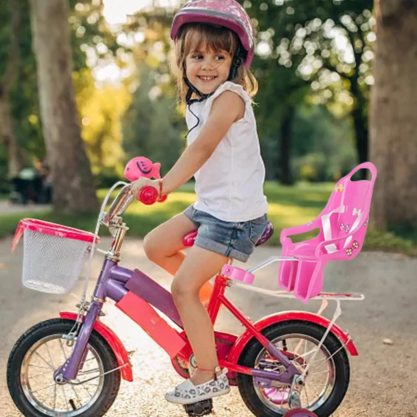 Kids Bike Doll Seat Universal Accessories with Sticker Kids Bike Decoration Doll Bike Seat Bike Accessories for Girl Boys