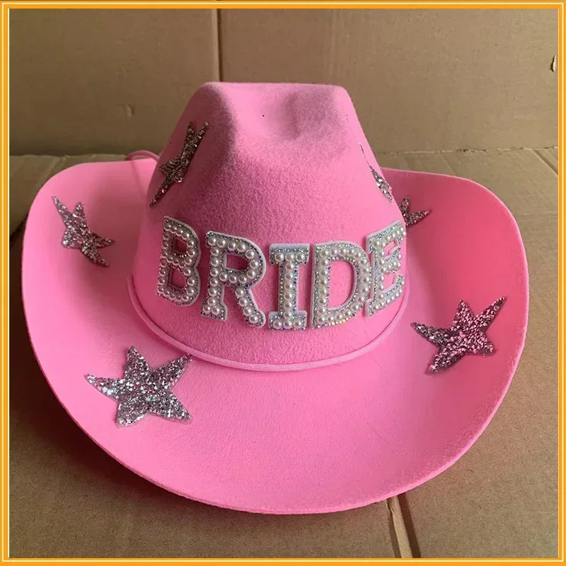 Western Cowboy Hat Bride Letter Stars Diamond Tiara Cowgirl Cap Costume Cosplay Party Play Dress Up