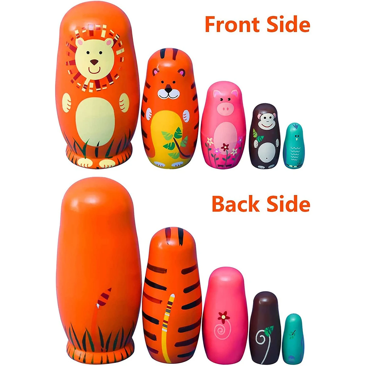5PCS Montessori Nesting Doll Toy Handmade Wooden Russian Matryoshka Doll Toys for Girl DIY Painted Stacking Dolls Toys Gift 3