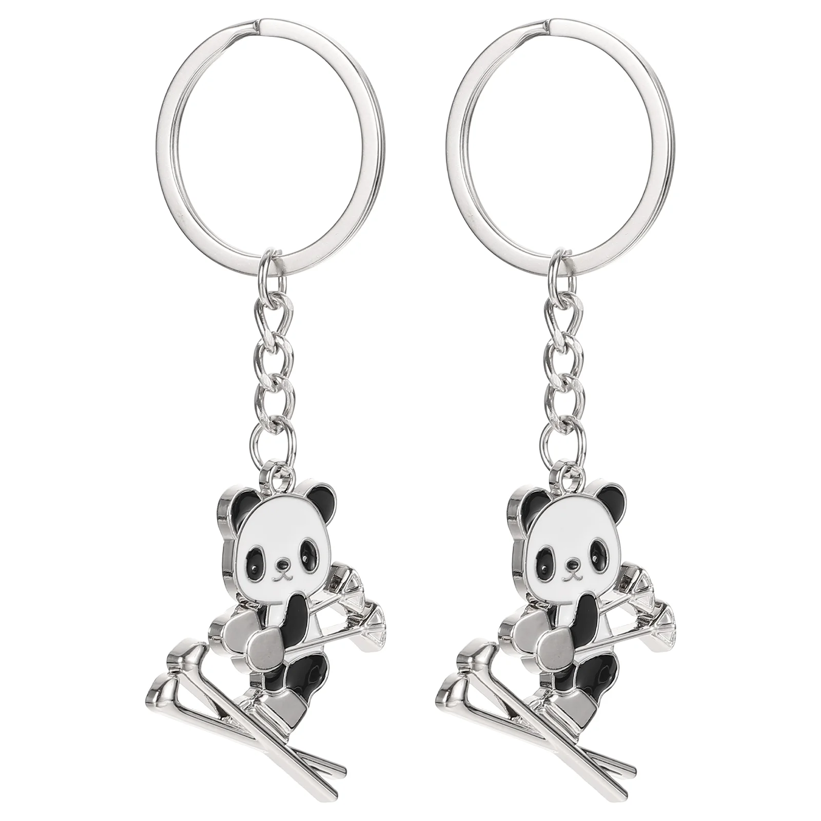 

2 Pcs Ski Keychain Buckle Bag Hanging Adorn Panda Zinc Alloy Cartoon