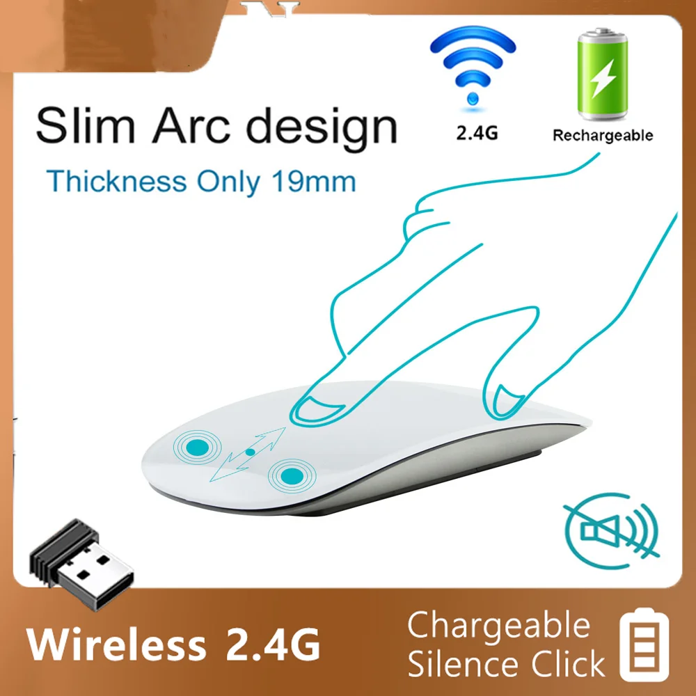 2.4G Mouse Ergonomico Wireless Sottile Arc Touch Magic Mouse Ricaricabile Mini Mouse Silenzioso Per Laptop Microsoft Mac Pc Con Borsa