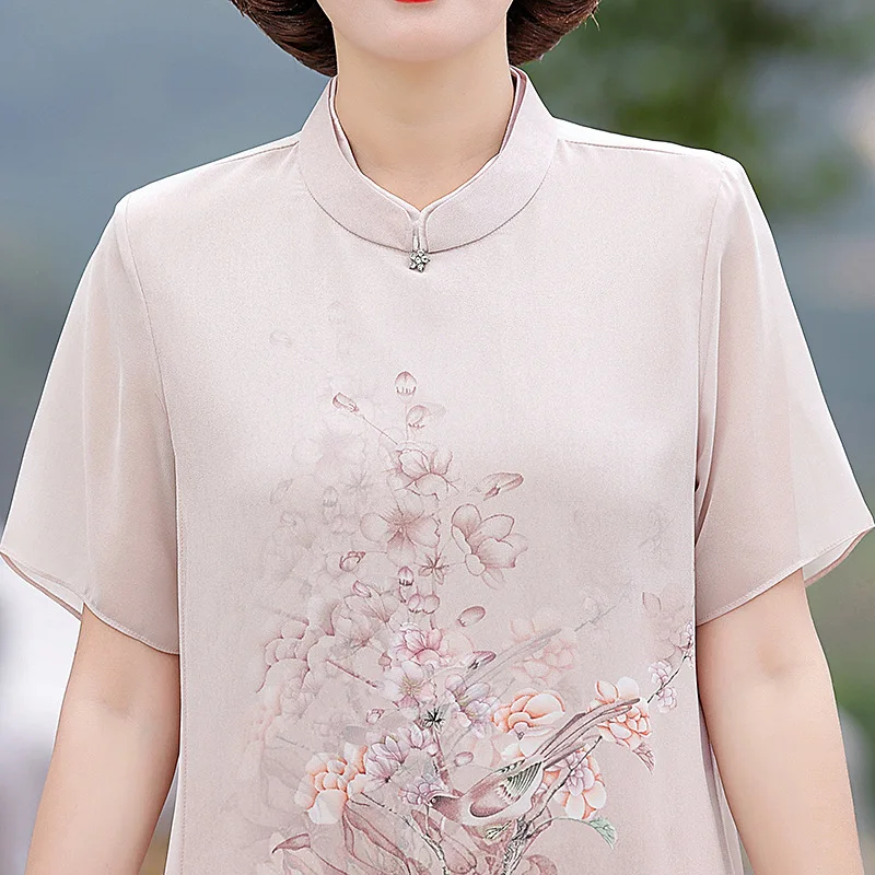 

Mom's New Summer Dress, Chinese Style Printed, Cool And Breathable Short Sleeved, Middle-aged Elderly Women's Improved Cheongsam