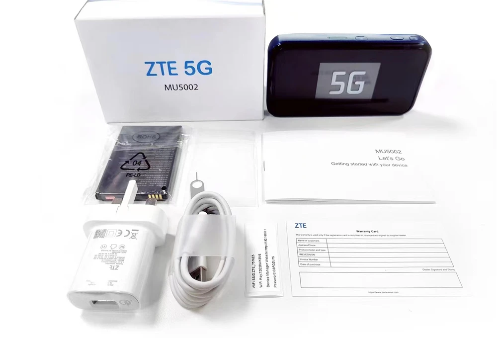 ZTE Mu5002 5G NSA/SA 5G NR+LTE EN-DC-Sub6G FDD:n1/3/5/7/8/20/28/38/40/41/42 TDD:n77/78/41 Cat2 MiFi 모뎀