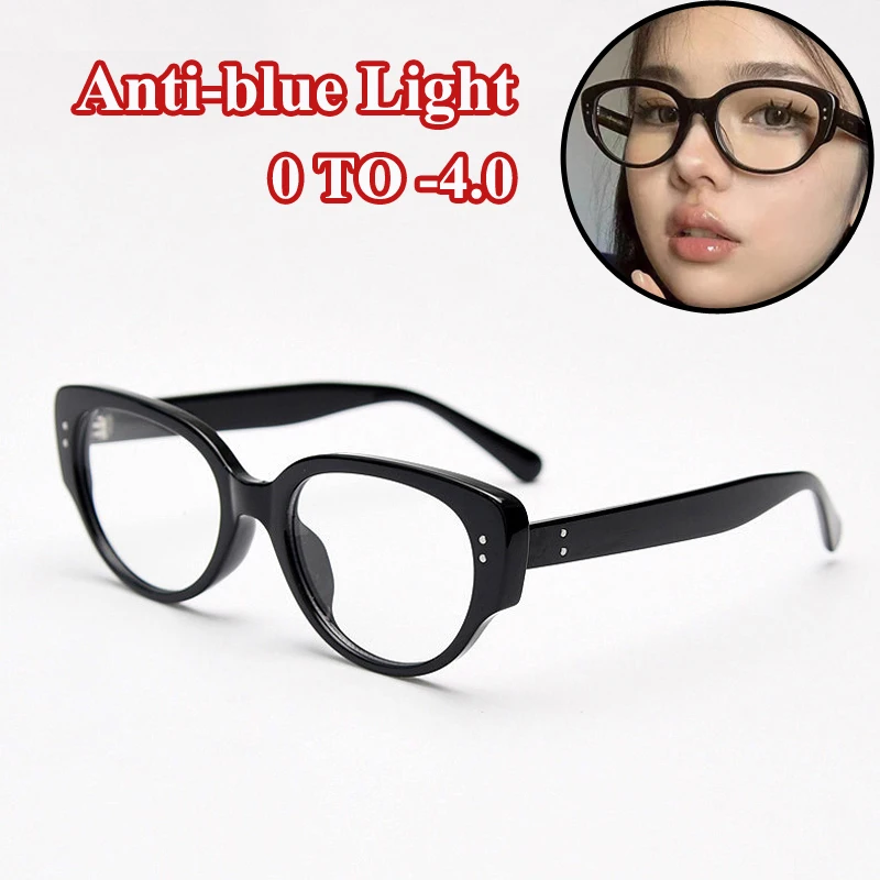 

Women Cat Eye Myopia Glasses Fashion Anti Blue Light Blocking Eyeglasses Nearsighted Prescription Eyewear With Diopter 0 To -4.0