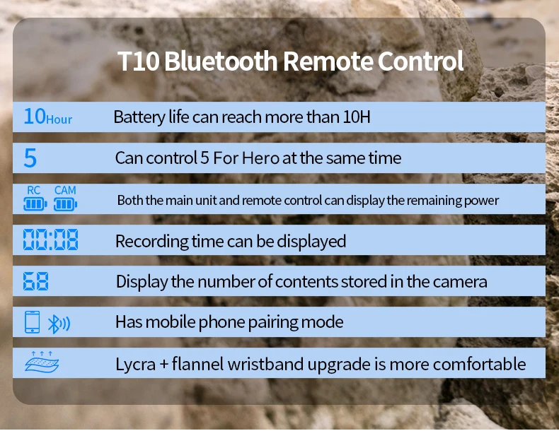 TELESIN 80M T10 Bluetooth Remote Control For Hero 12 11 10 9 8 Max With Wrist S