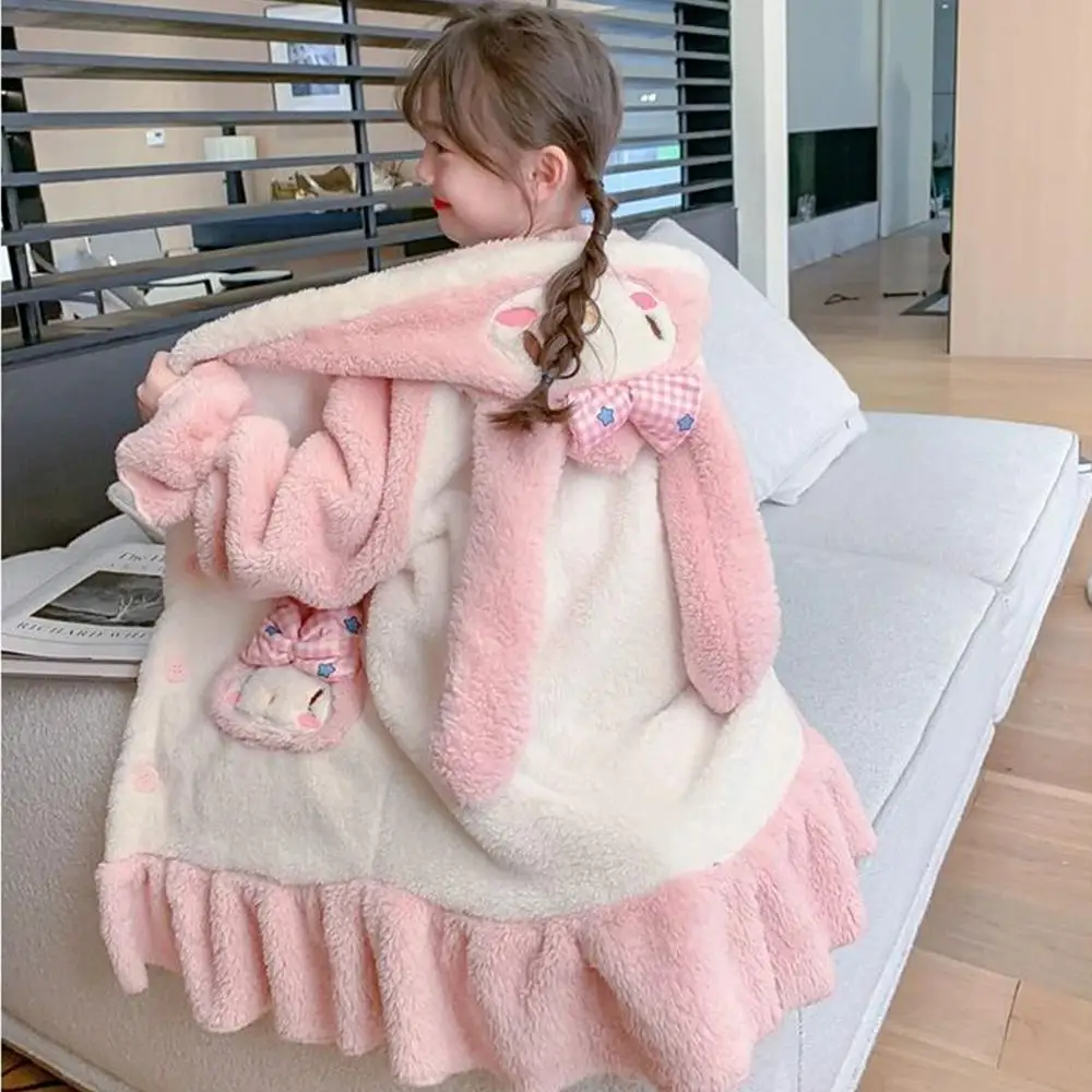 Kawaii Sanrio My Melody Girls Nightgown Suit Autumn Winter Pajamas Anime Sleepwear Flannel Homewear Child Cute Loungewear Robe
