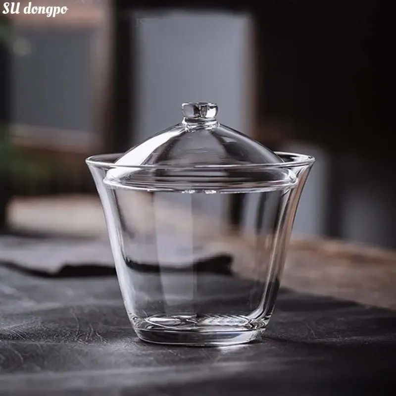 Japanese Large Glass Gaiwan High Borosilicate Thickened Glass Tea Making Bowl Transparent Cover Bowl for Green Tea