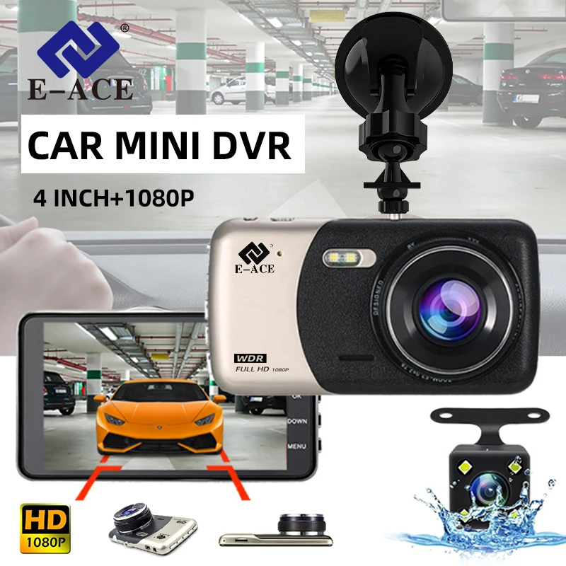 

E-ACE B07 car dvr 4.0 Inch Mini Car Dashboard Camera 1080P Night Vision Dash Cam Front And Rear ADAS Auto DVR