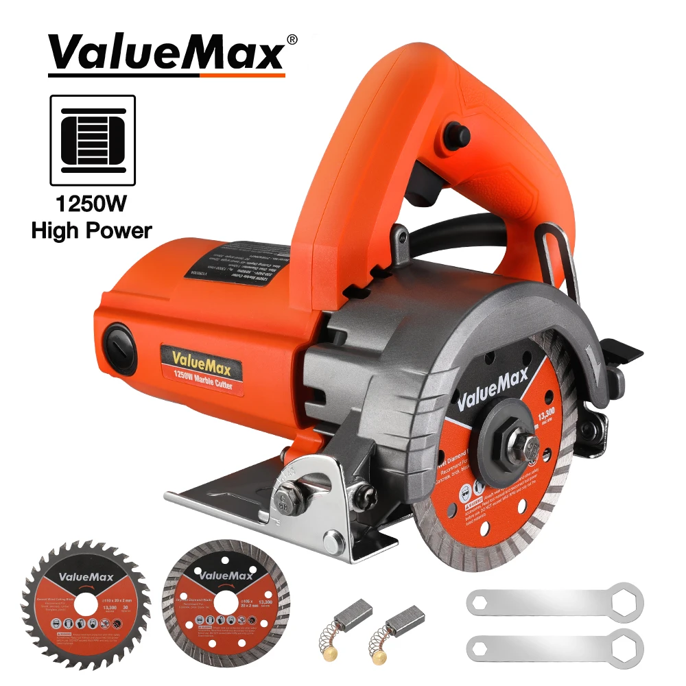 ValueMax Electric Tile Cutter 1250W Professional Ceramic Marble Cutting Machine Brick Circular Saw Power Tools With 2 Saw Blades shdiatool 3pcs 4 diamond cutting disc jig saw blades for stone concrete masonry tile ceramic vacuum brazed diamond tools